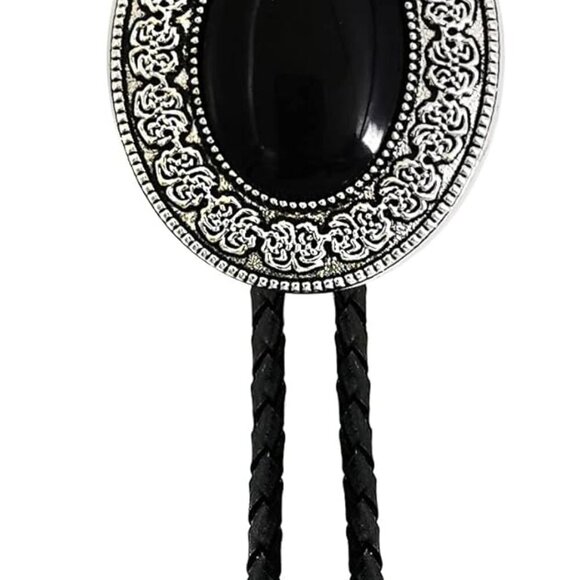 Vintage Western Cowboy Oval Celtic Black Stone Bolo Tie For Men Native American - Picture 1 of 5